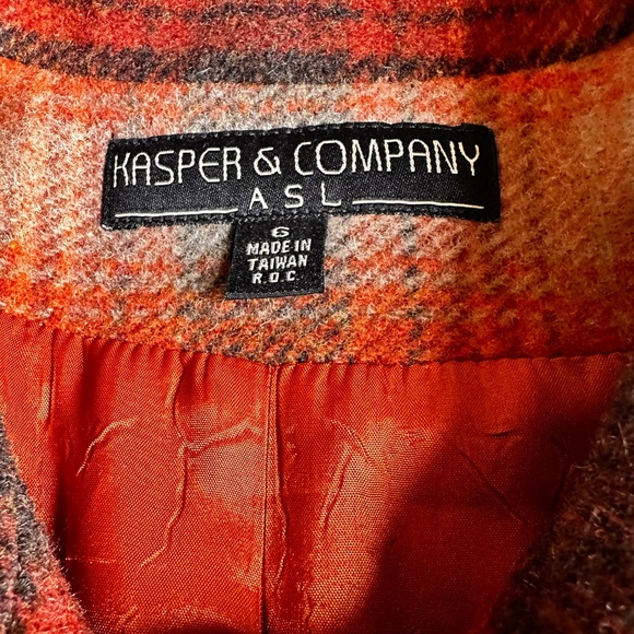 Orange Plaid 3/4 Length Jacket Wool & Mohair. Great Fall Colors c90s by Kasper - Picture 6 of 16